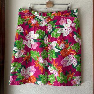 Briggs New York Barbie Pink Floral Tropical Skirt Hawaiian Print Preppy Size 24